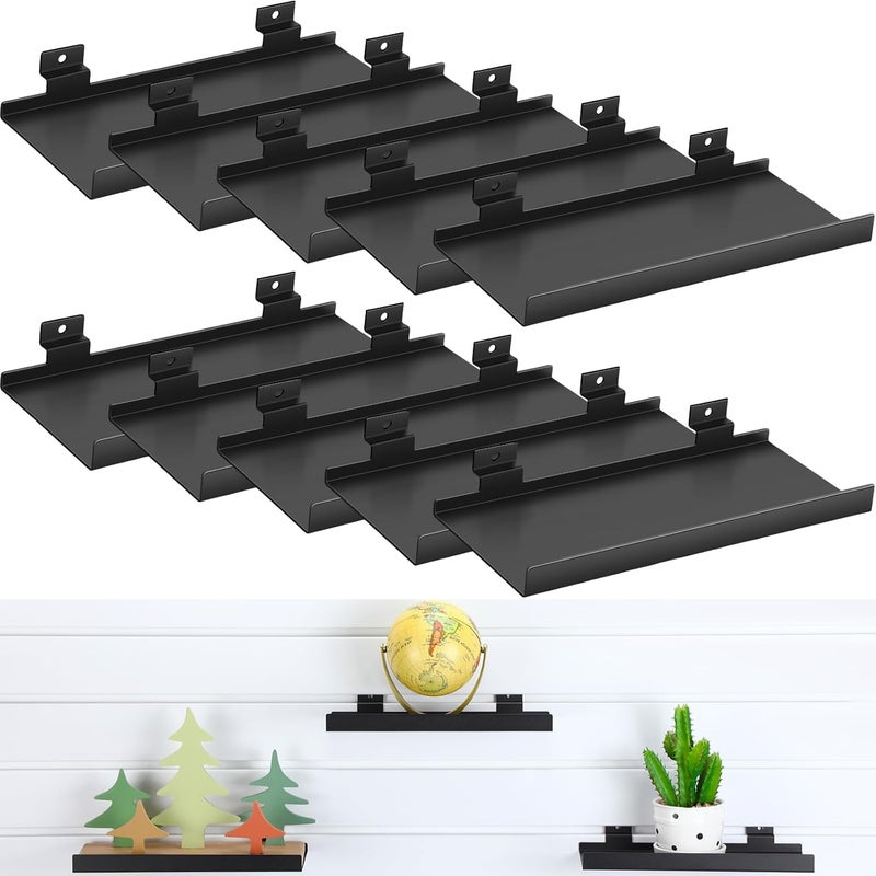 DoubleFill 10 Pcs 6 Pcs Slatwall Shelves, 10x4.3 Inch Metal Slat Wall Shelf Accessories, Heavy Duty Retail Display Panel for Home Shoe Stores Boutiques Storage and Organization (Black) - Image 1